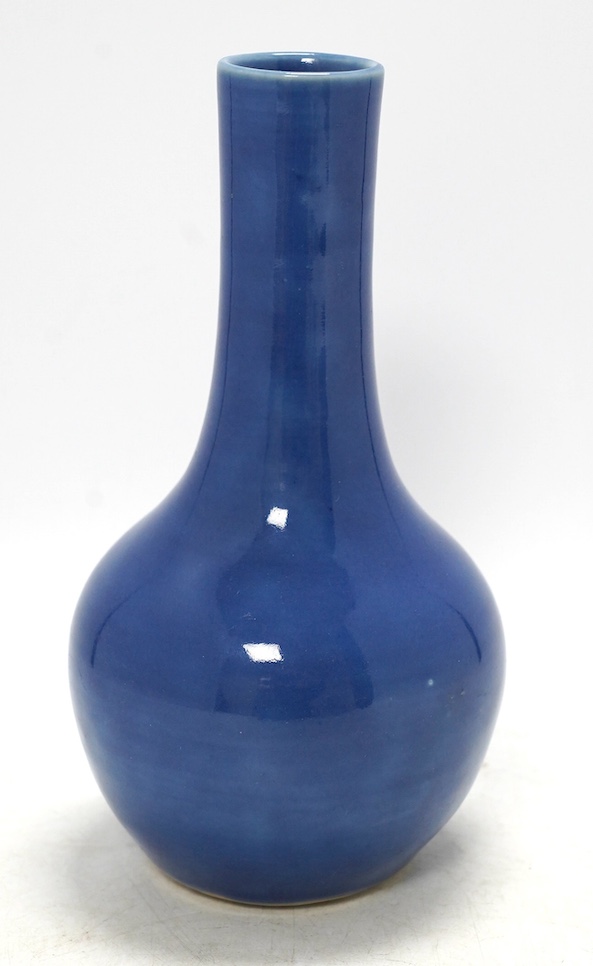 A Chinese blue glazed bottle, Qianlong mark but later, 23cm high. Condition - good